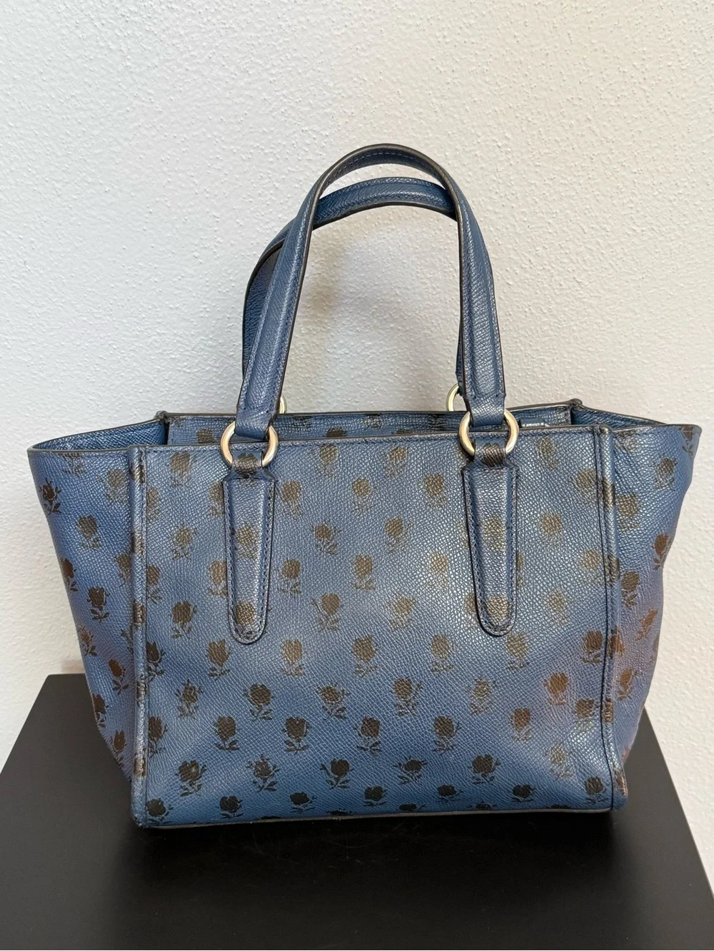 Coach Mini Crosby Carryall in Printed Crossgrain Leather Blue Black Flora